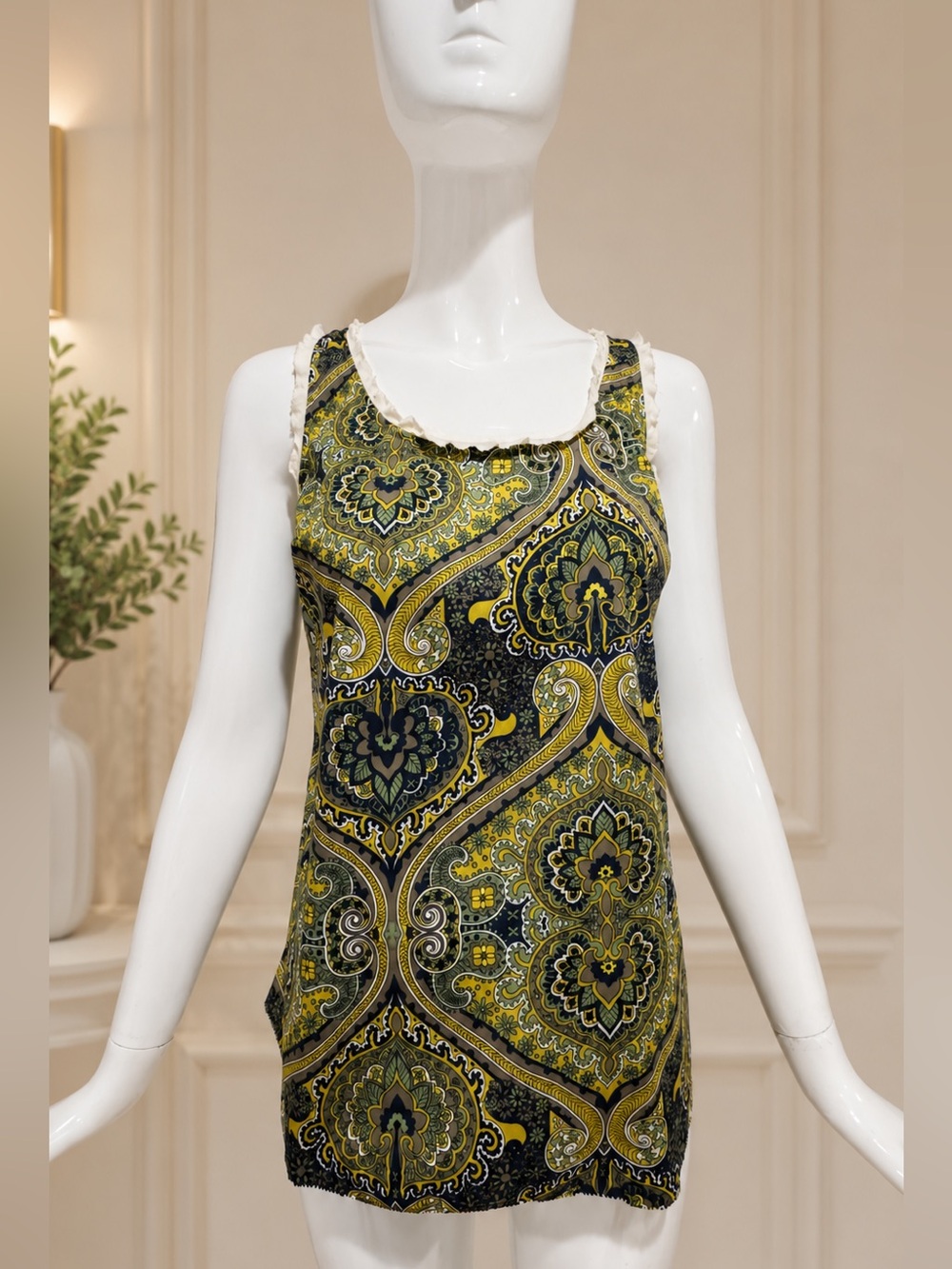 Tommy Hilfiger Paisley Print Sleeveless Blouse Top Frayed Trim Size Small